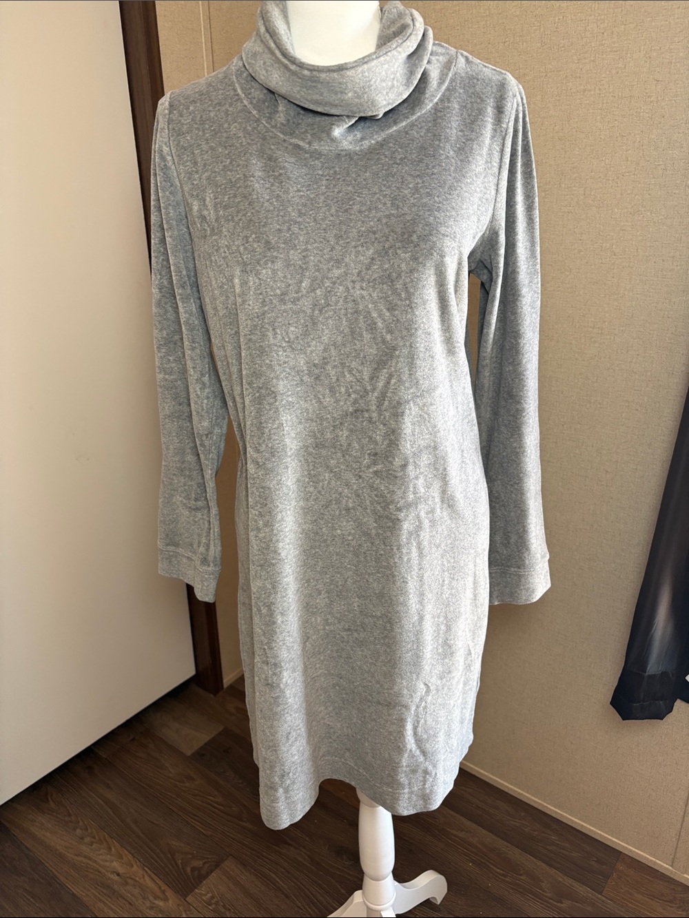 Pure Jill JJill Gray Velour Cowl Neck Tunic Dress Cozy Minimalist Lagenlook Sz S